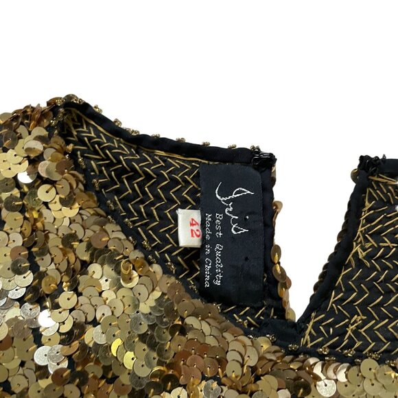 Vintage Women's Iris Silk Beaded Sequin Top Size 42 Gold Black Cocktail Going Ou - Picture 5 of 11